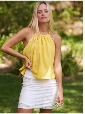 SheBird Sofia Halter Gauze Bra Tank Top Boho Yellow XL
